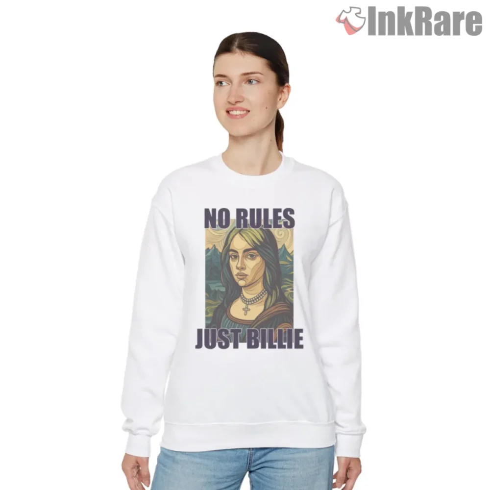 Billie Eilish No Rules Just Billie Renaissance Poster Shirt on white sweatshirt