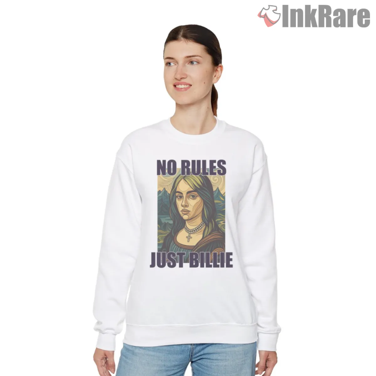 No Rules Just Billie Sweatshirt White Billie Eilish No Rules Just Billie Renaissance Poster Shirt on white sweatshirt