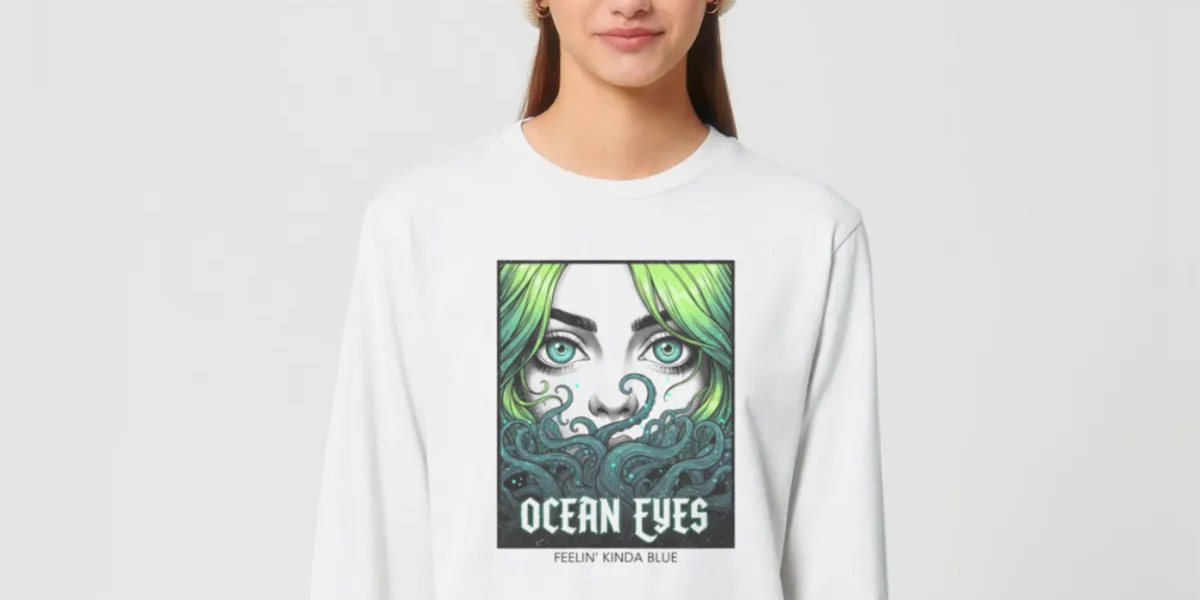 Billie Eilish Ocean Eyes poster portrait graphic shirt teal green aesthetic