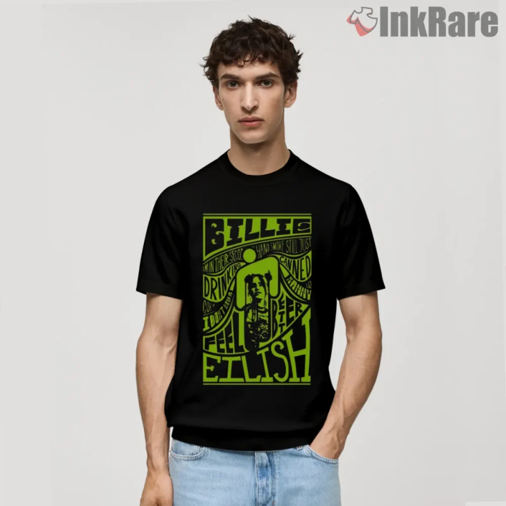 Billie Eilish One Voice One World Poster Shirt on black short sleeve