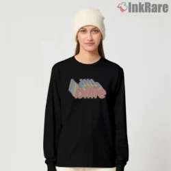 Billie Eilish Rainbow Stacked Pastel Logo Shirt on black long sleeve