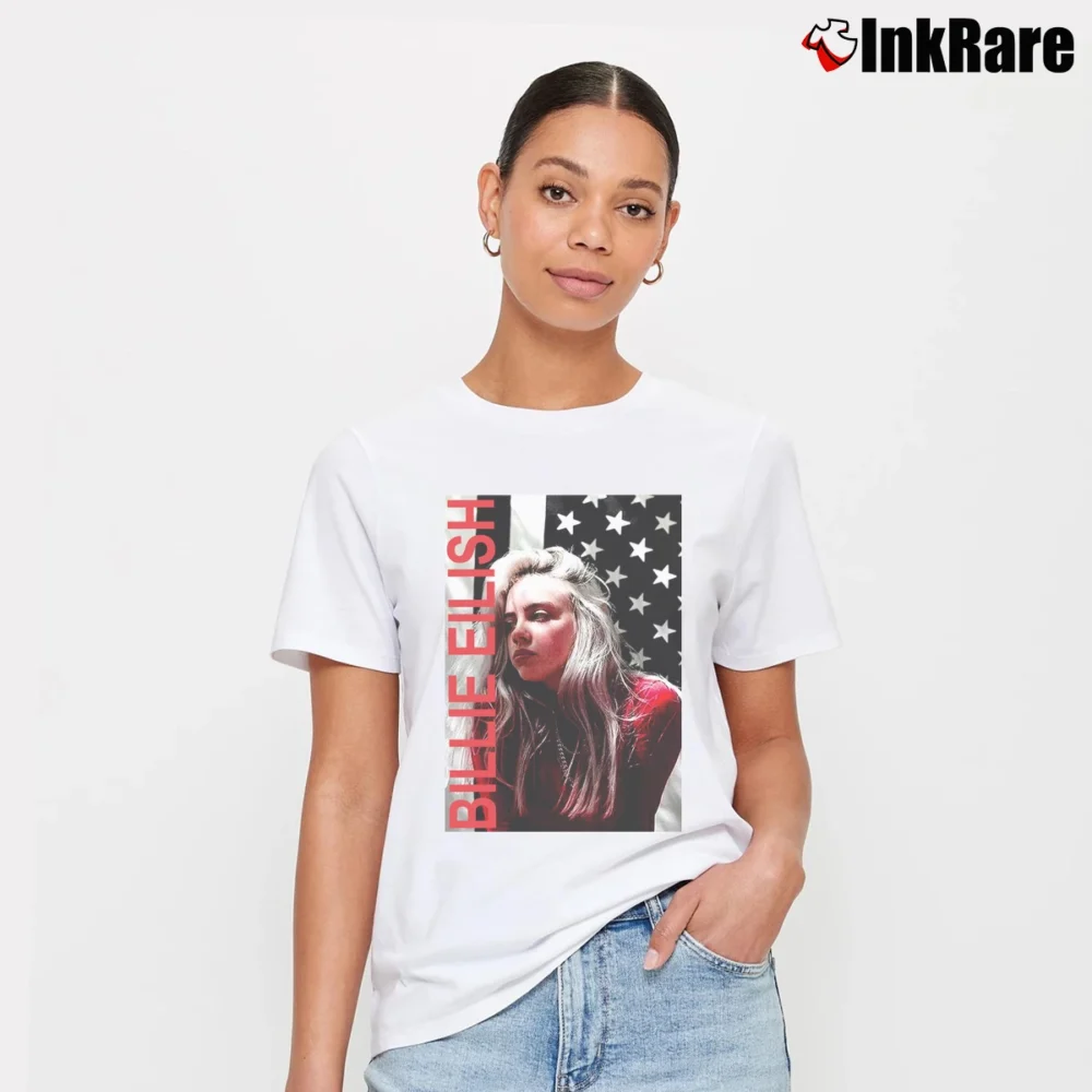 Women’s Billie Eilish Usa Flag T-Shirt in white | Soft, Flattering Fit