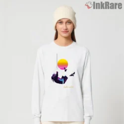 Billie Eilish Vaporwave Sunset Skater Poster Shirt on white long sleeve with retro sun graphic
