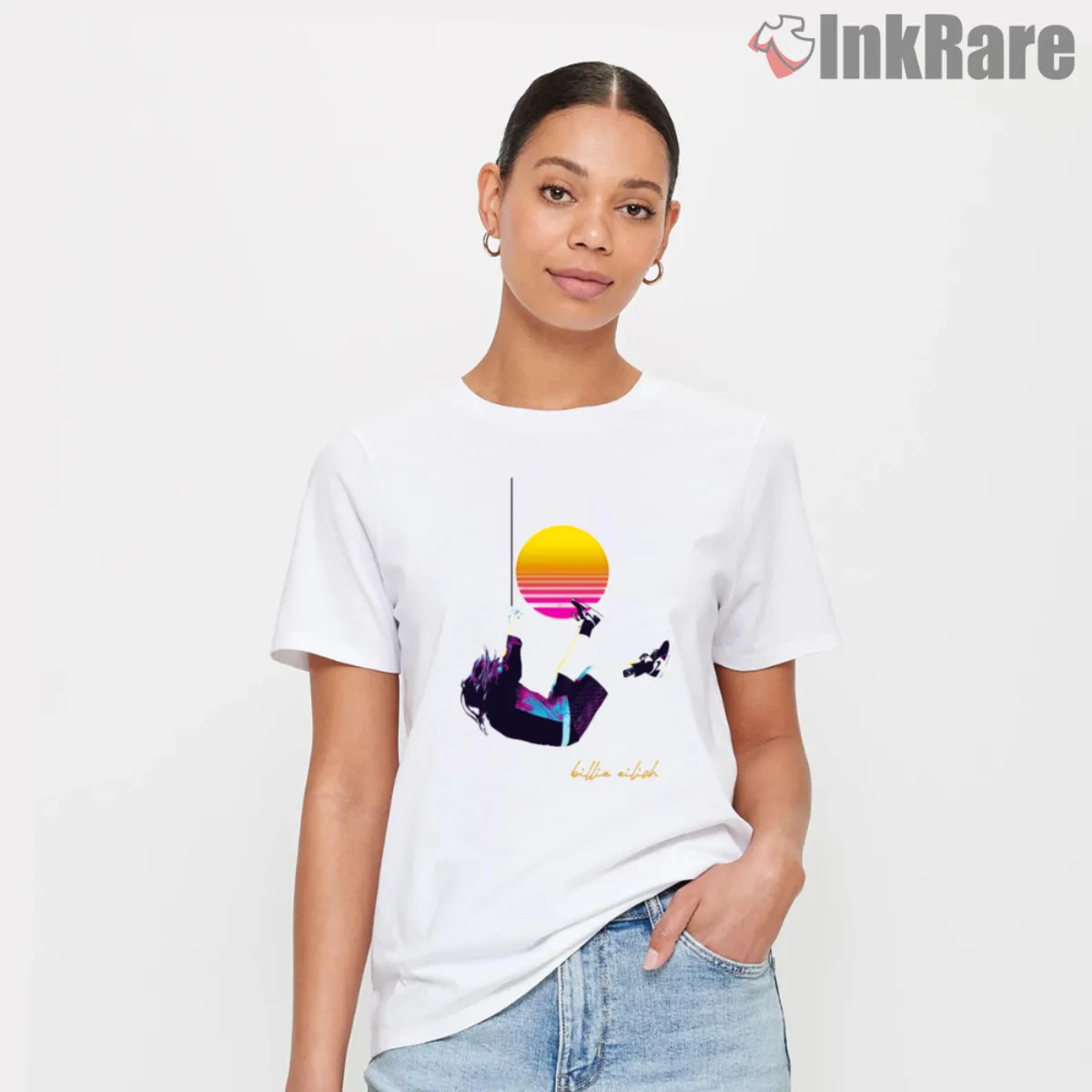 Short sleeve tee with vaporwave sunset and skater artwork