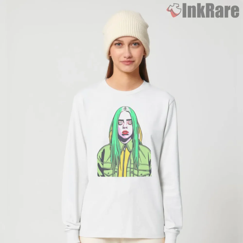Billie Eilish Vector Pop Portrait Shirt on white women long sleeve
