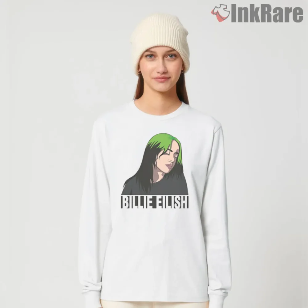 White long sleeve with Billie Eilish vintage design vol 02 minimal profile graphic