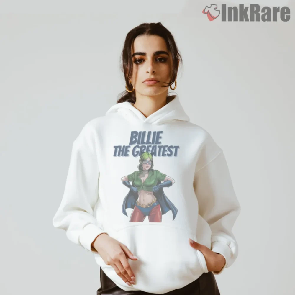 White hoodie with Billie Eilish pulp poster heroine graphic