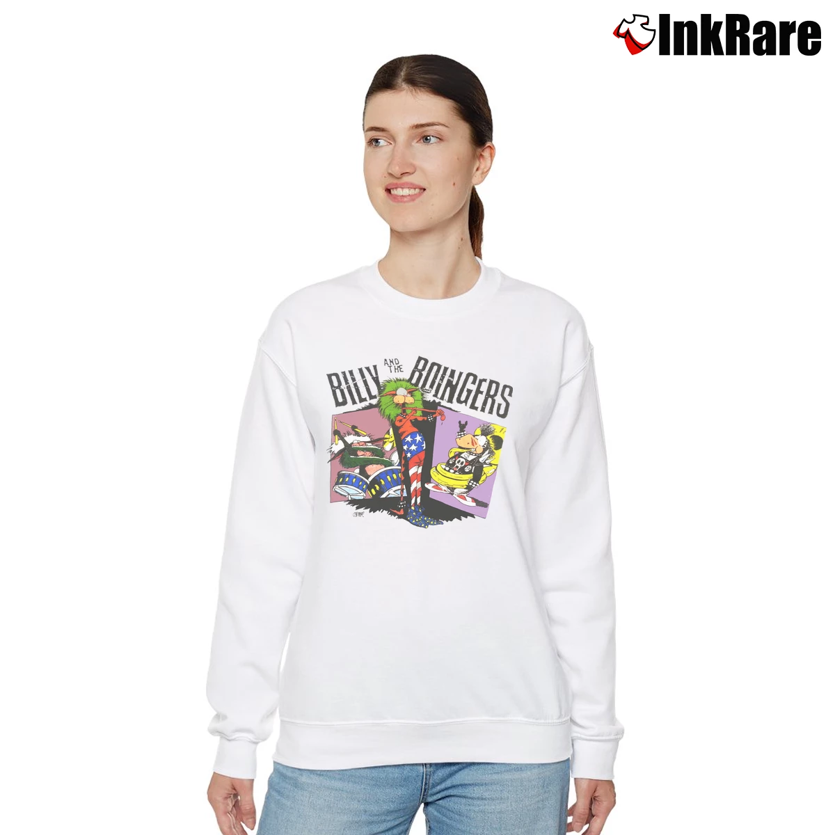 Women’s Billy And The Boingers Comic Rock Relaxed Sweatshirt in white | Soft, Laid-Back Vibe
