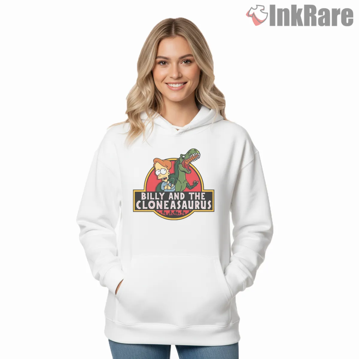 Billy And The Cloneasaurus Jurassic Park Parody Hoodie White Billy And The Cloneasaurus Jurassic Park Parody Shirt on white hoodie for women graphic tee