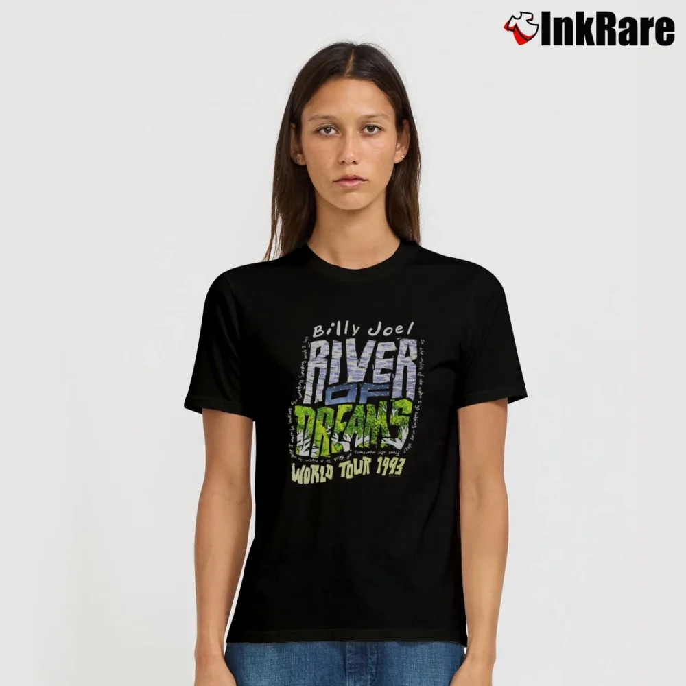 Women’s Billy Joel 1993 River Of Dreams Tour Signature T-Shirt in black | Soft, Flattering Fit