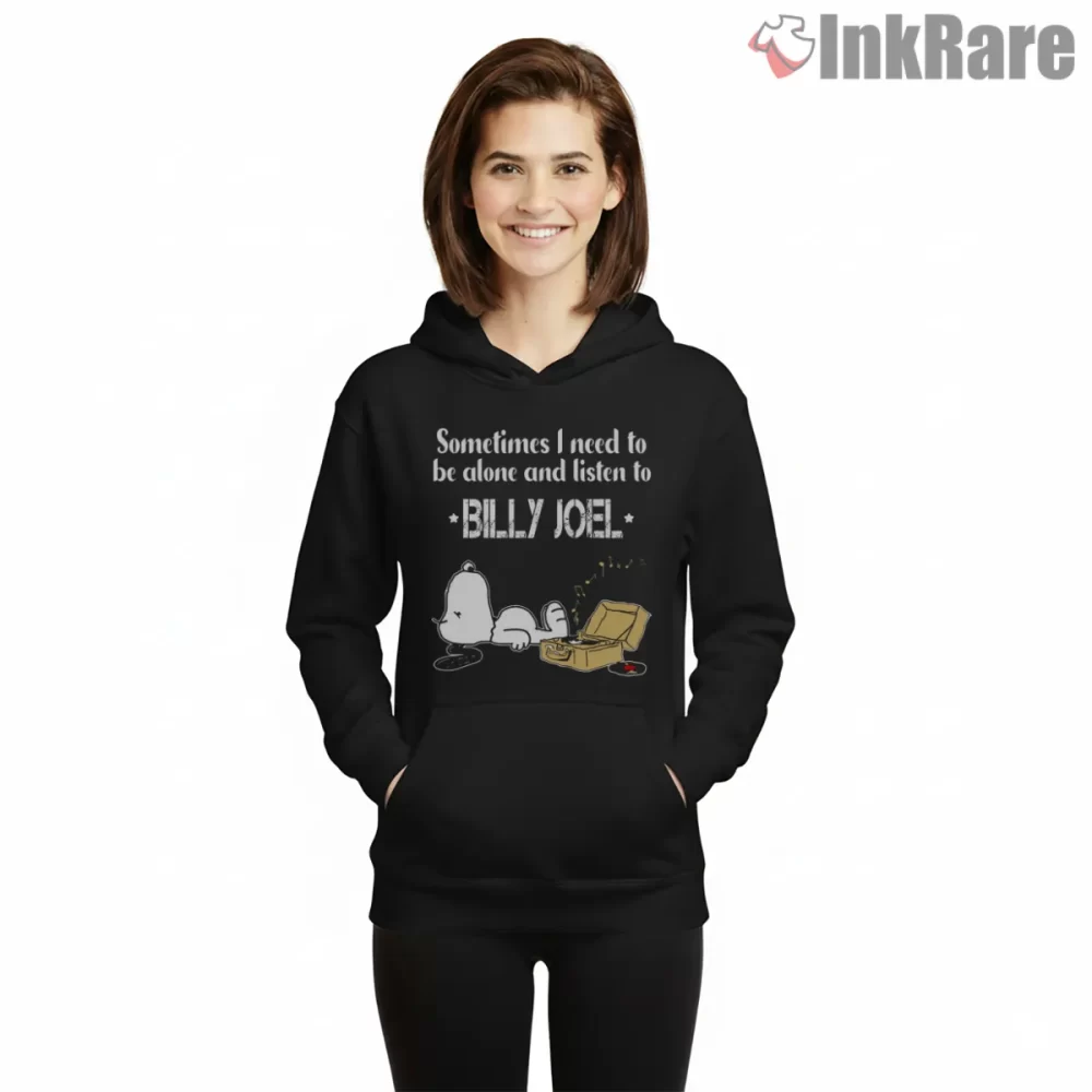 Billy Joel Alone With Vinyl Cartoon Dog Shirt on black hoodie for women graphic tee