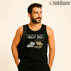 Billy Joel Alone With Vinyl Cartoon Listener Shirt on black tank top for men graphic tee