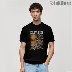 Billy Joel Astronaut Sunset Palm Fan Art Shirt on black short sleeve shirt for men graphic tee