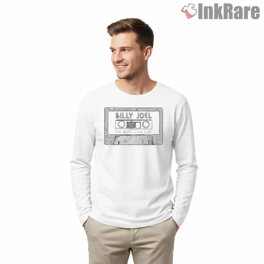 Billy Joel Cassette Tape Best Love Song Retro Sketch Shirt on white long sleeve shirt for men graphic tee