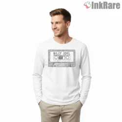 Billy Joel Cassette Tape Best Love Song Retro Sketch Shirt on white long sleeve shirt for men graphic tee