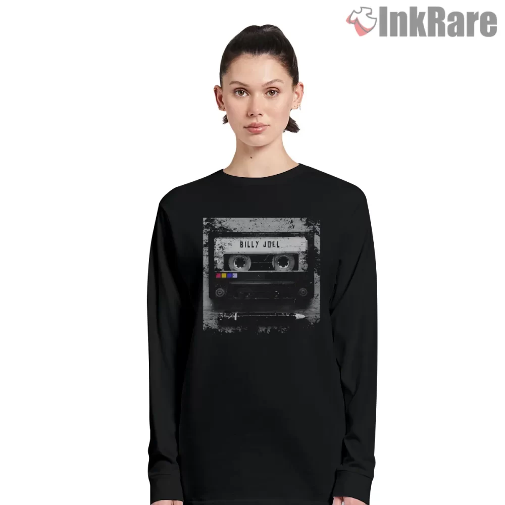 Billy Joel Classic Cassette Tape Grunge Shirt on black long sleeve shirt for women graphic tee