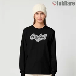 Billy Joel Clean Signature Script Shirt on black long sleeve shirt for women graphic tee