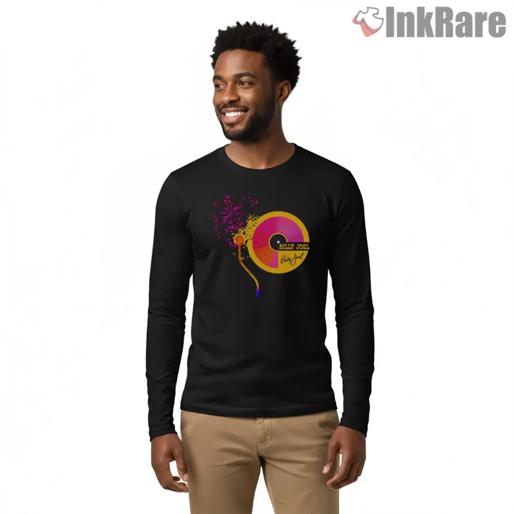 Billy Joel Color Splash Vinyl Record Shirt on black long sleeve shirt for men graphic tee