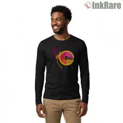 Billy Joel Color Splash Vinyl Record Shirt on black long sleeve shirt for men graphic tee