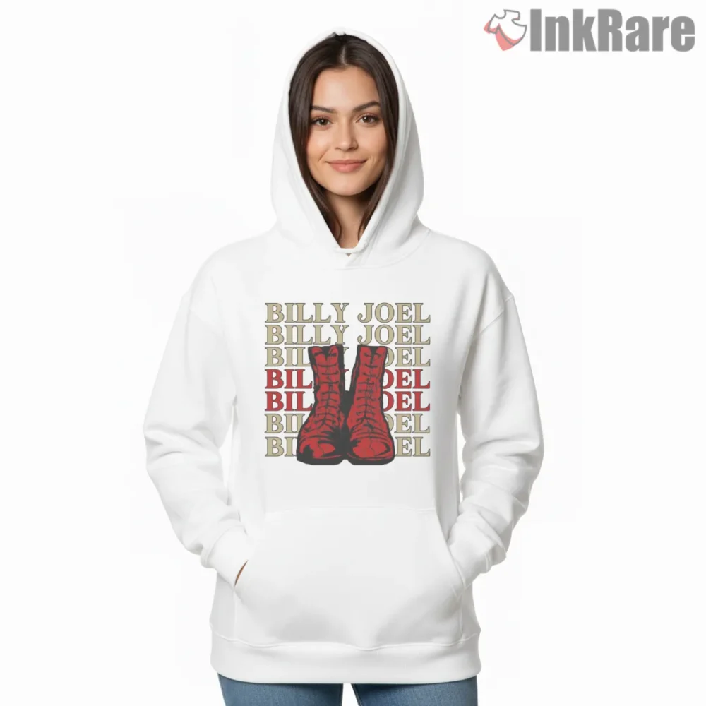 Billy Joel Cute Boots Wordmark Pattern Shirt on white hoodie for women graphic tee