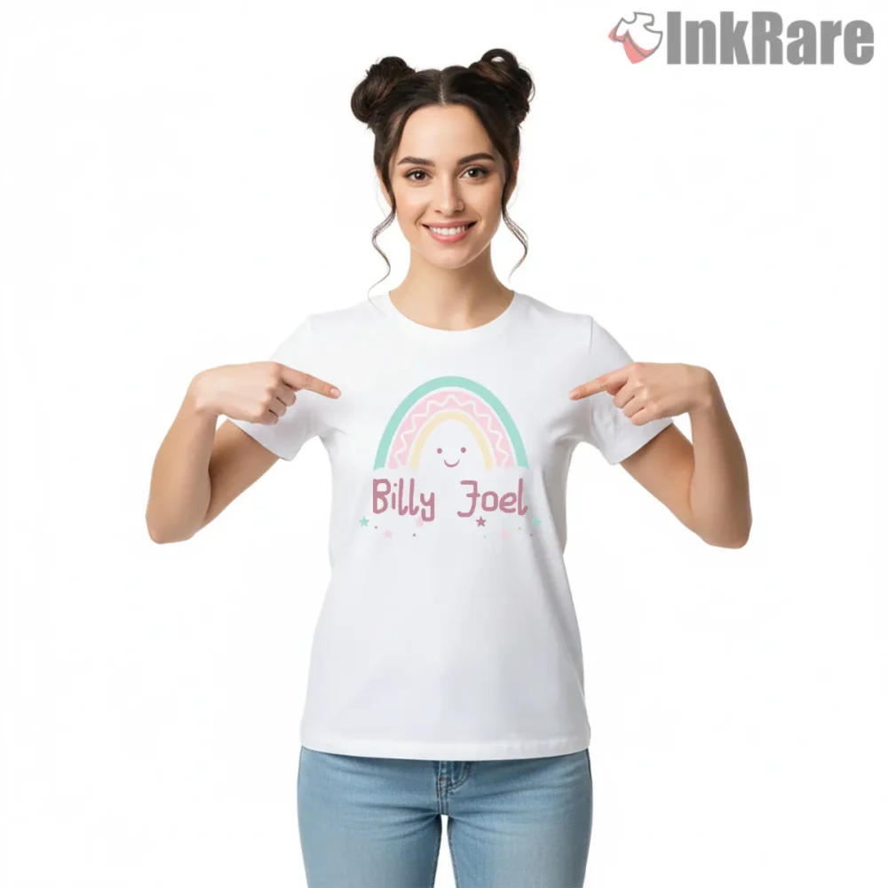 Billy Joel Cute Rainbow Smiley Minimal Fan Shirt on white short sleeve shirt for women graphic tee