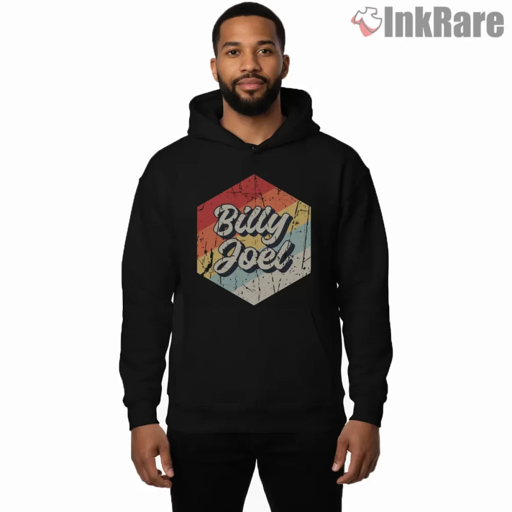 Billy Joel Distressed Hexagon Retro Rainbow Shirt on black hoodie for men graphic tee