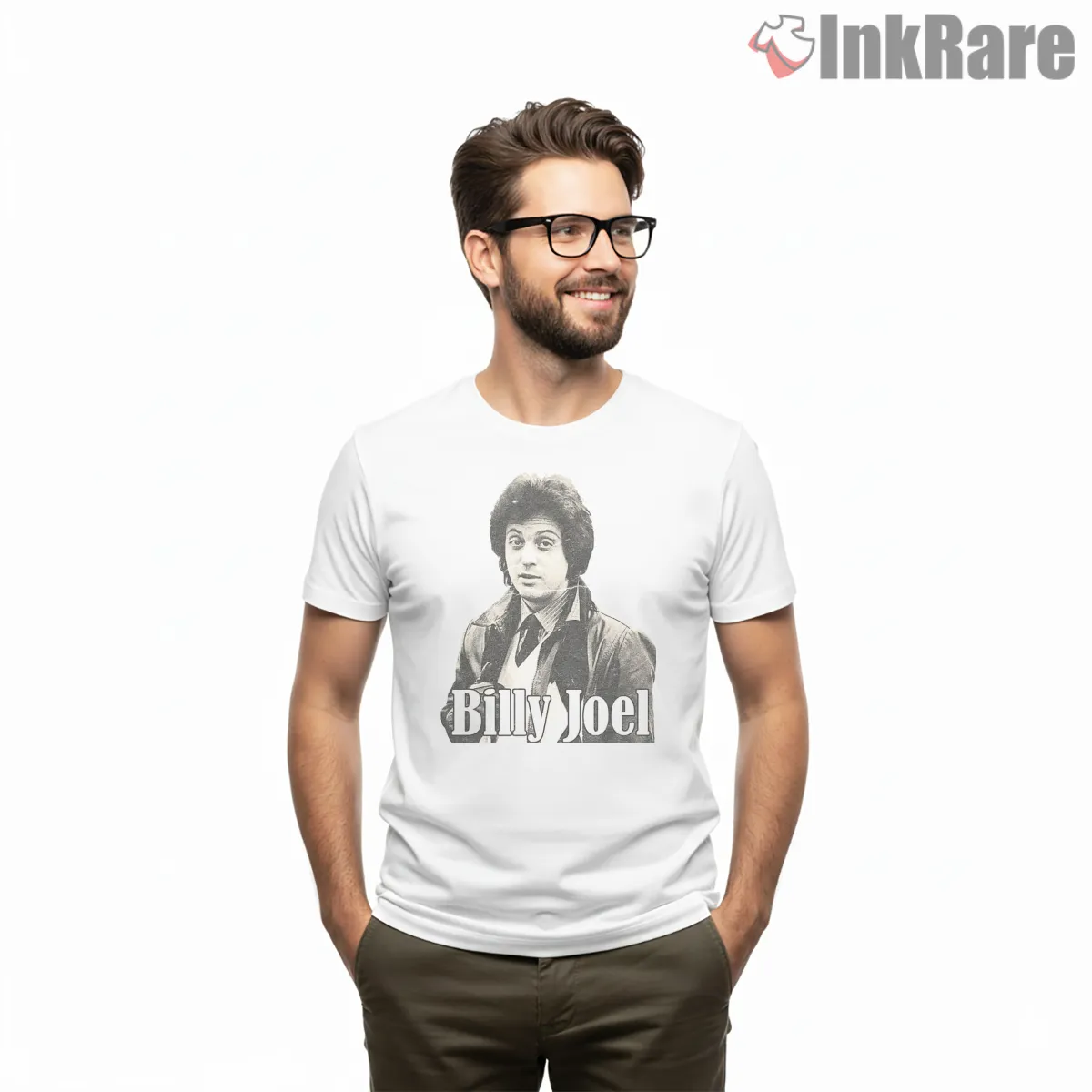 Billy Joel Distressed Portrait Grunge Shirt on white short sleeve shirt for men graphic tee