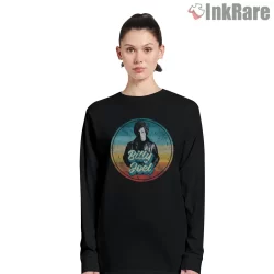 Billy Joel Distressed Sunset Circle Portrait Shirt on black long sleeve shirt for women graphic tee