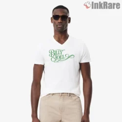 Billy Joel Elegant Latin Script Wordmark Vintage Shirt on white v-neck shirt for men graphic tee