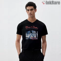 Billy Joel Glass Houses Album Window Scene Shirt on black v-neck shirt for men graphic tee