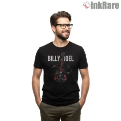 Billy Joel Guitar And Roses Tribute Shirt on black short sleeve shirt for men graphic tee