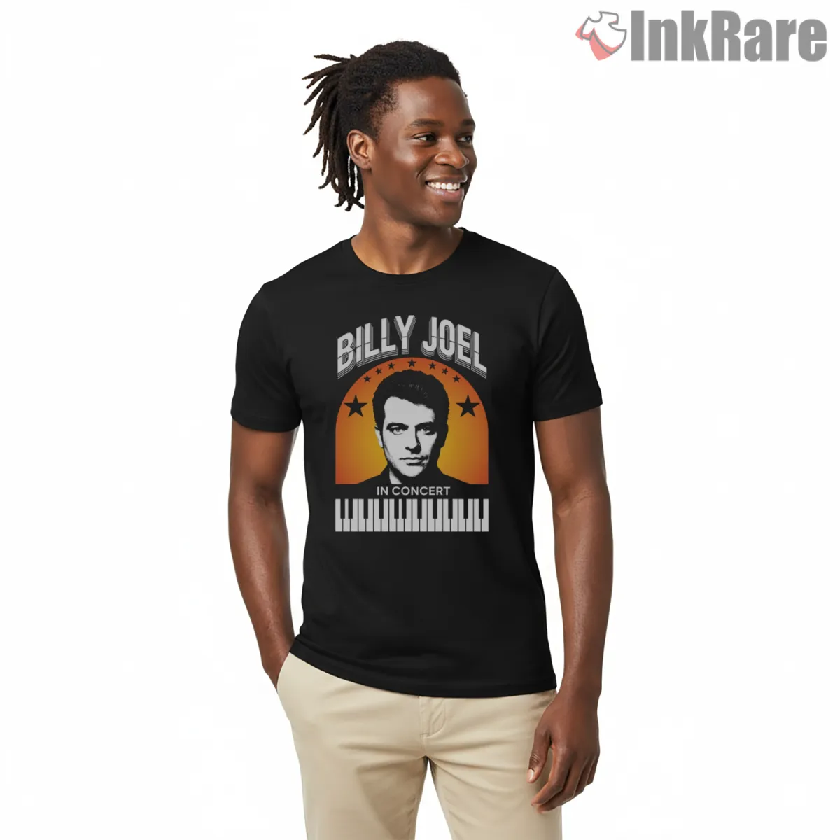 Billy Joel In Concert Piano Keys Poster Shirt on black short sleeve shirt for men graphic tee