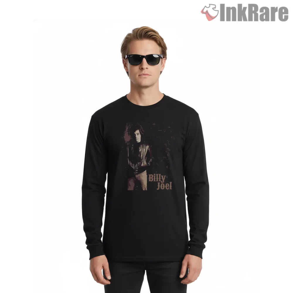 Billy Joel Leather Jacket Night Portrait Shirt on black long sleeve shirt for men graphic tee