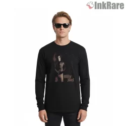 Billy Joel Leather Jacket Night Portrait Shirt on black long sleeve shirt for men graphic tee