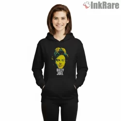 Billy Joel Neon Pop Art Face Shirt on black hoodie for women graphic tee