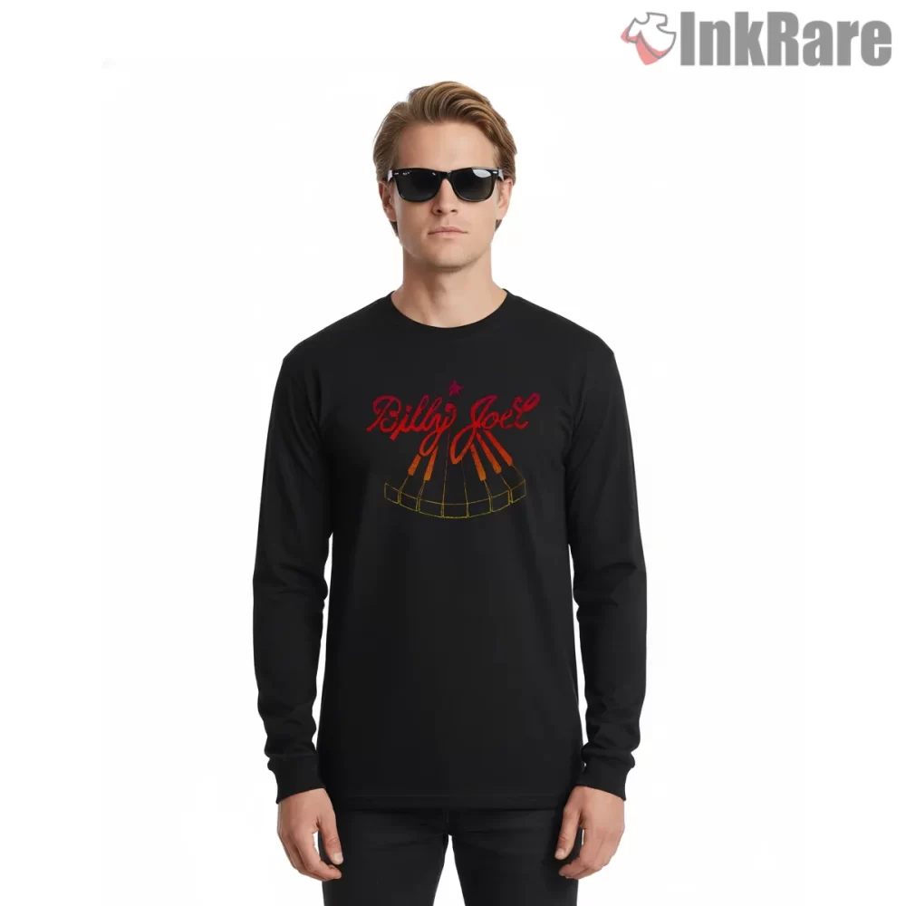 Billy Joel Neon Signature Stage Glow Shirt on black long sleeve shirt for men graphic tee