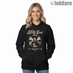 Billy Joel New York 1973 Portrait Keyboard Badge Shirt on black hoodie for women graphic tee