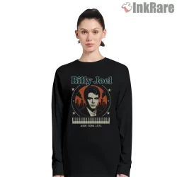 Billy Joel New York 1973 Skyline Badge Shirt on black long sleeve shirt for women graphic tee
