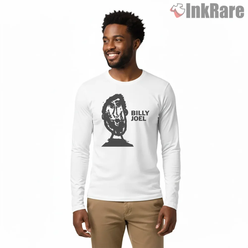 Billy Joel Only The Good Die Young Ink Portrait Shirt on white long sleeve shirt for men graphic tee