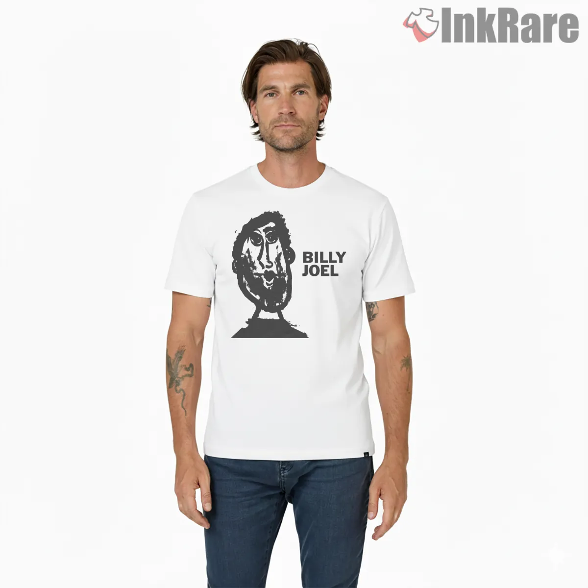 Billy Joel Only The Good Die Young Ink Portrait Shirt on white short sleeve shirt for men graphic tee