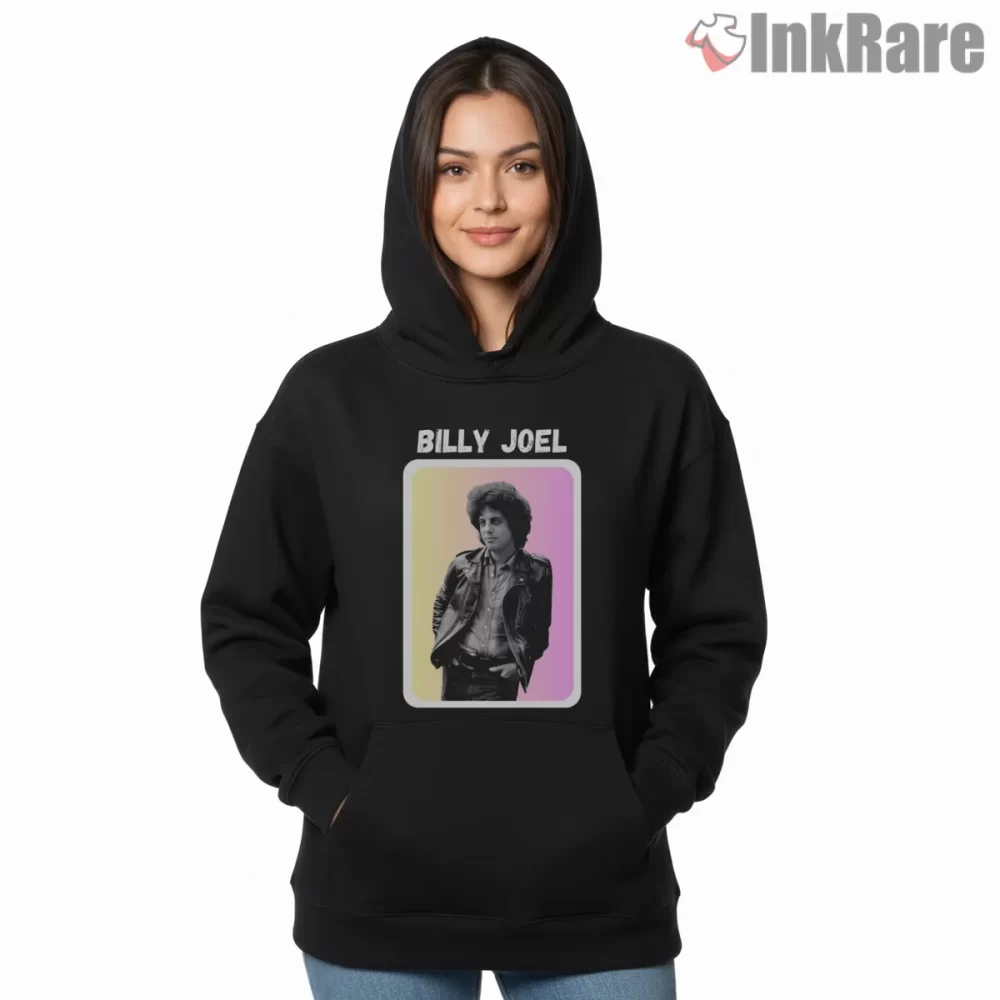 Billy Joel Pastel Photo Card Portrait Shirt on black hoodie for women graphic tee