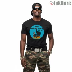 Billy Joel Piano Man Cartoon Circle Shirt on black short sleeve shirt for men graphic tee