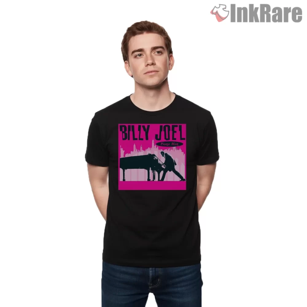 Billy Joel Piano Man Hot Pink Poster Shirt on black short sleeve shirt for men graphic tee