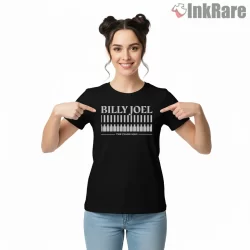 Billy Joel Piano Man Keys Typography Shirt on black short sleeve shirt for women graphic tee