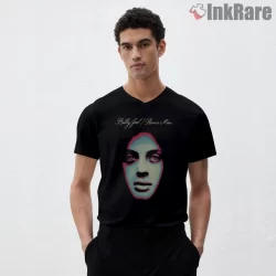 Billy Joel Piano Man Neon Face Closeup Shirt on black v-neck shirt for men graphic tee