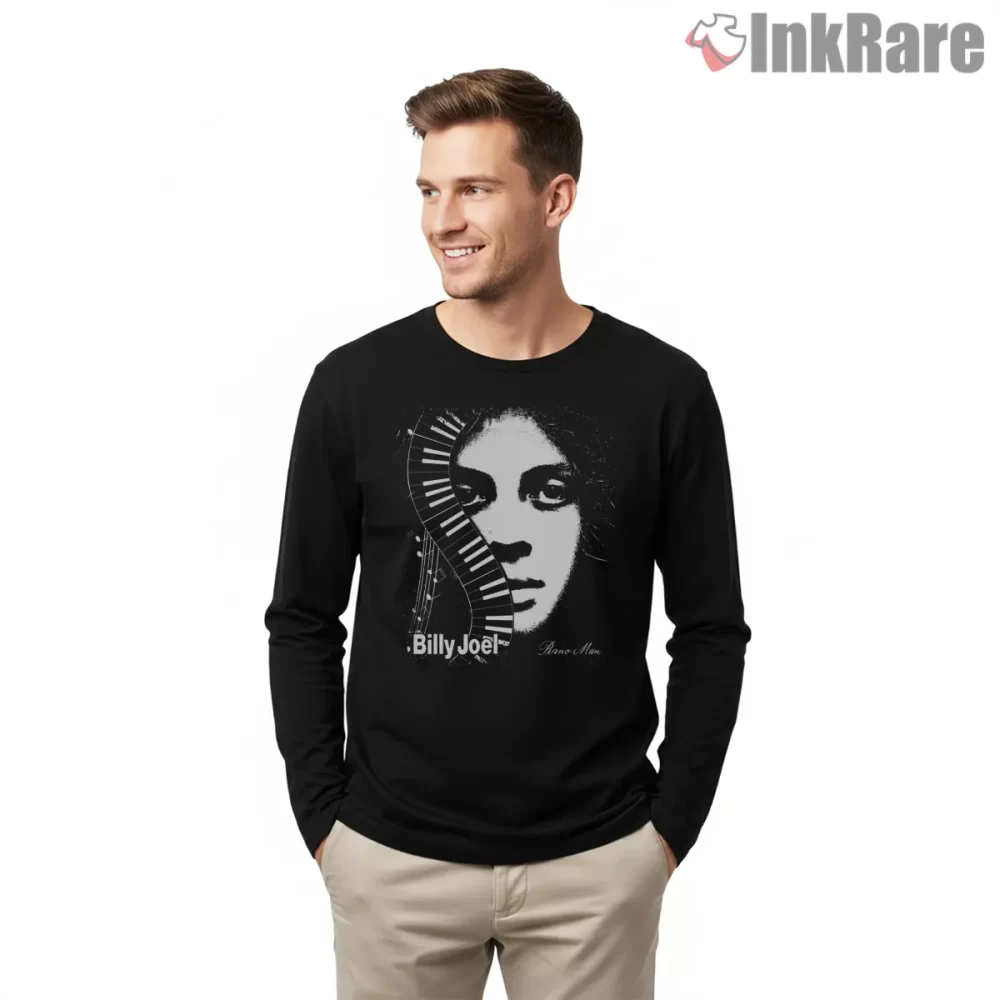 Billy Joel Piano Man Noir Face And Keys Shirt on black long sleeve shirt for men graphic tee