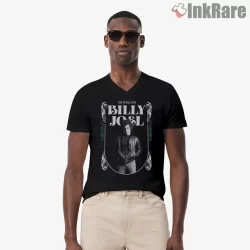 Billy Joel Piano Man Ornate Frame Shirt on black v-neck shirt for men graphic tee