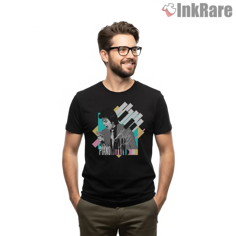 Billy Joel Piano Man Pop Art Keys Shirt on black short sleeve shirt for men graphic tee