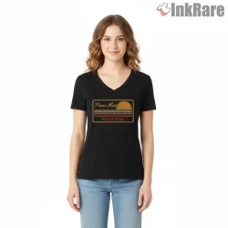 Billy Joel Piano Man Sunset Stripe Retro Label Shirt on black v-neck shirt for women graphic tee