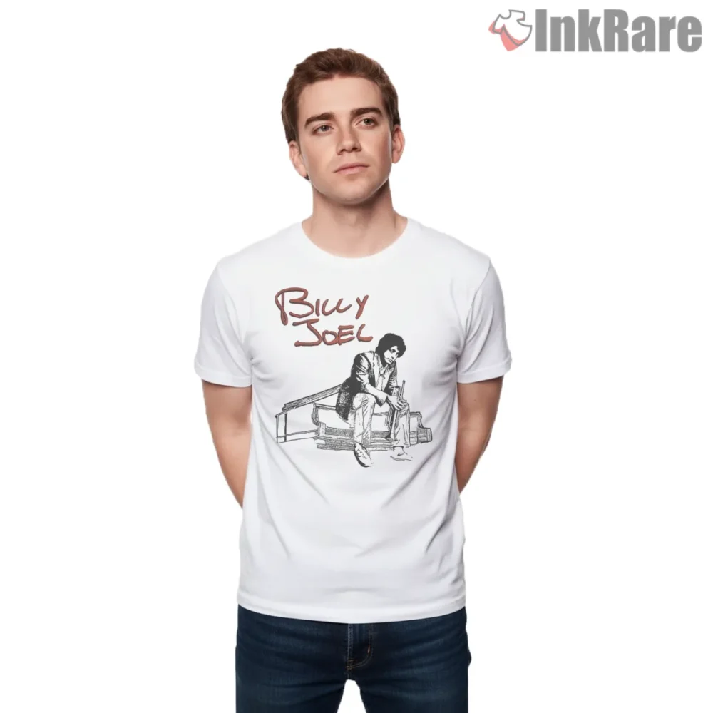 Billy Joel Piano Man Vintage Sketch Shirt on white short sleeve shirt for men graphic tee
